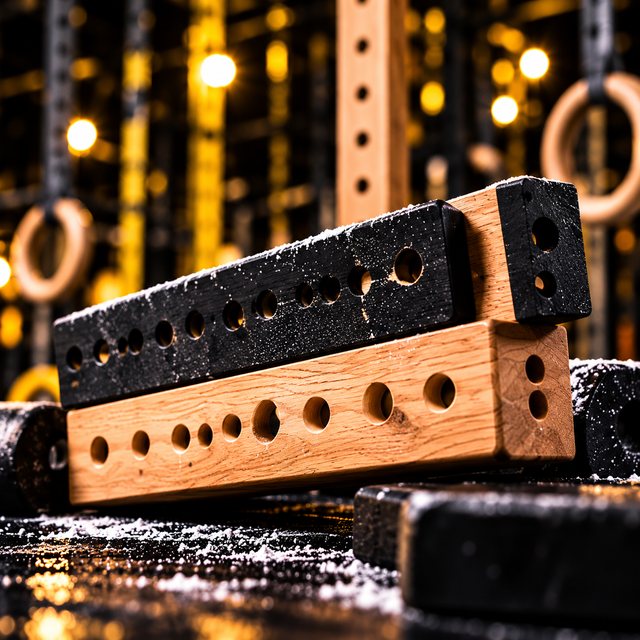 Wooden and black peg block training gear